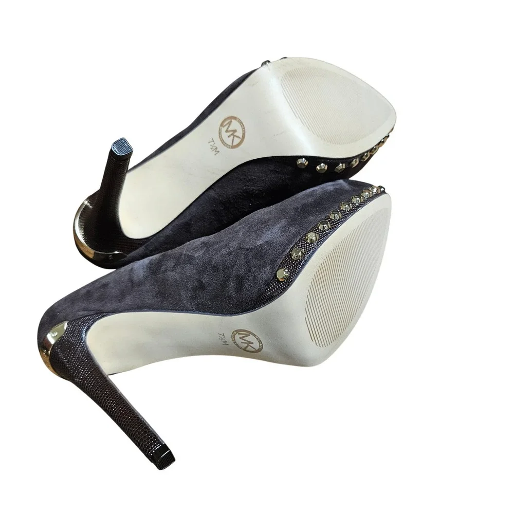 Michael Kors Ailee Suede Studded Pumps Platform 7.5 M Stiletto Heels Glam Chic